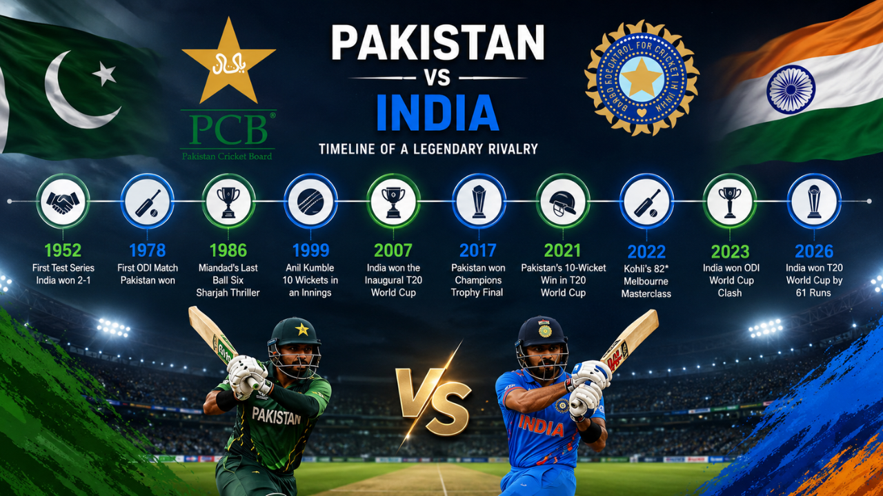 Pakistan National Cricket Team Vs India National Cricket Team Timeline