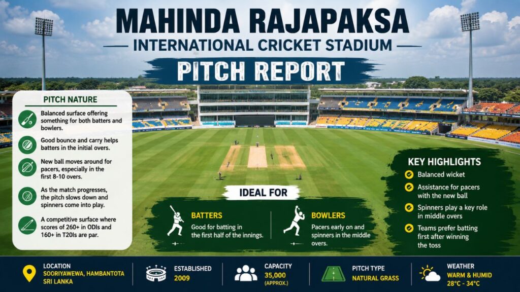 Mahinda Rajapaksa International Cricket Stadium Pitch Report