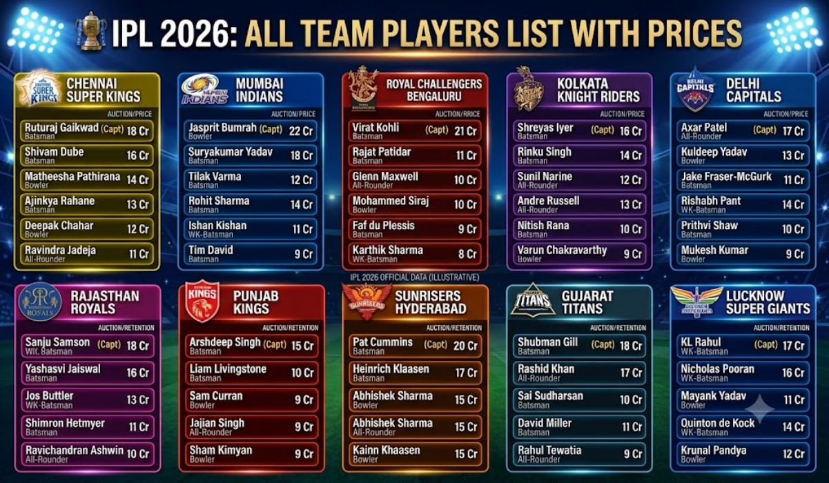 IPL 2026 All Team Players List With Price